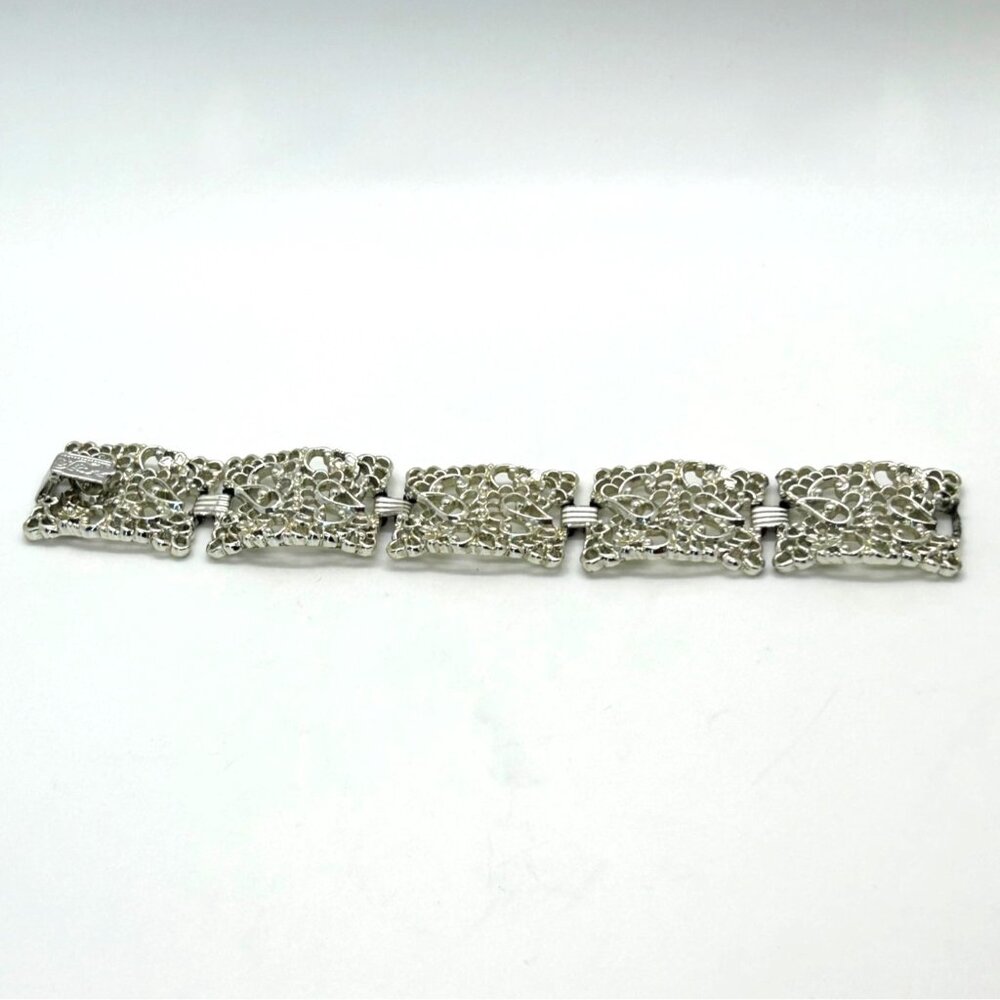 Silver-tone Statement Earring & Bracelet Set Paisley Filigree Panel Design - Picture 3 of 14